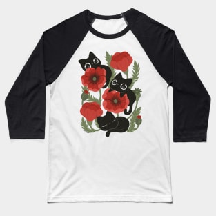 Poppies and black cats! Baseball T-Shirt